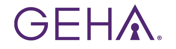 GEHA logo featuring purple text and stylized triangle symbol representing dental insurance provider.