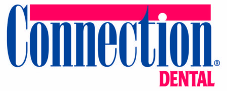 Connection Dental logo in blue and pink text on white background.